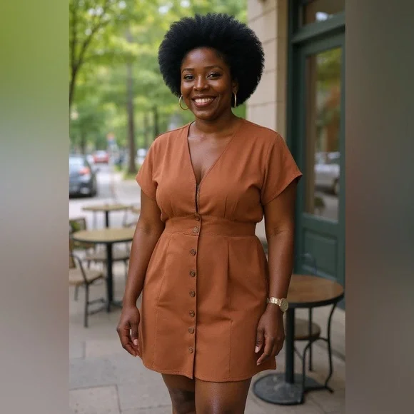 Quince Vintage Wash Tencel Button Front Dress Terracotta M - Picture 1 of 13